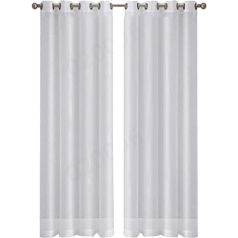 Rideaux en Voile Blanc "Leott" - Aspect Lin Semi-Transparent - Lot de 2 Panneaux 54x84 Pouces (137x213cm) - pour Séjour ou Salle à Manger