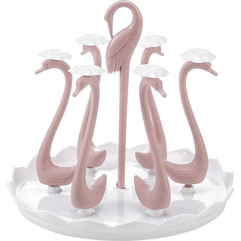 Porte-gobelet cygne avec bac d'égouttage rotatif, support/égouttoir rotatif en plastique pour la cuisine, rose, 6 compartiments