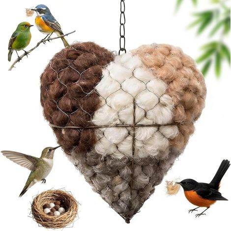 Nid d'Oiseau en Forme de Cœur – Nid Décoratif Remplissable pour Jardin et Terrasse, Support pour Colibris et Oiseaux Sauvages, Cadeau pour Les Amoureux des Oiseaux (1/5)