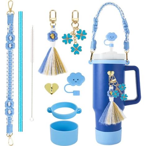 Ensemble de 9 accessoires pour gobelet Stanley de 1,2 L (40 oz), comprenant un protège-gobelet et un protège-paille (bleu foncé). (1/5)
