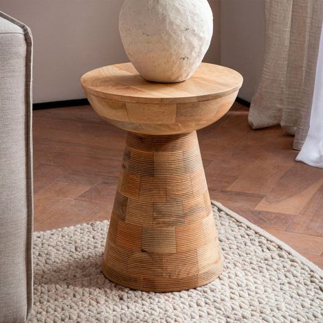 Table d'appoint ronde 37x45 cm en bois de manguier massif naturel