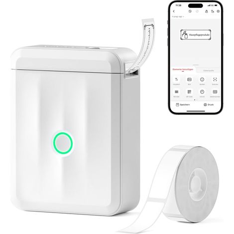 Etikettendrucker Upgrade, Mini Bluetooth Etikettiergerät Beschriftungsgerät Selbstklebend, Tragbares Sticker drucker Label Printer mit iOS Android, Geeignet für Zuhause Schule Büro, Weiß