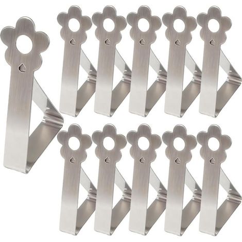 10 Pièces Pince pour Nappe de Table Extérieur, Design Fleuri en Acier Inoxydable Adjustable, Fixation pour Tables de 2.5 à 3.5 cm d'Épaisseur, pour Pique (1/5)