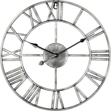 Große, rustikale, moderne runde Metalluhr (47 cm) mit geräuschlosem, batteriebetriebenem Zifferblatt und römischen Ziffern, weiß, zur Wanddekoration im Wohnzimmer, Schlafzimmer, in der Küche oder im G (1/5)