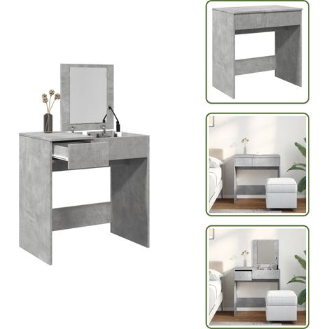 The Living Store Coiffeuse avec miroir gris béton 73x46,5x120 cm - Coiffeuse - Meuble De Salle De Bain - Vanity - Table De Maquillage - Miroir (1/5)