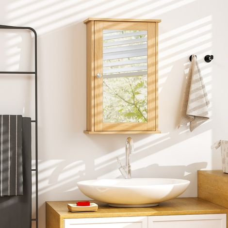 Armoire de Salle de Bain Armoire Miroir Murale à 2 Niveaux Etagère Réglable Naturel (1/2)