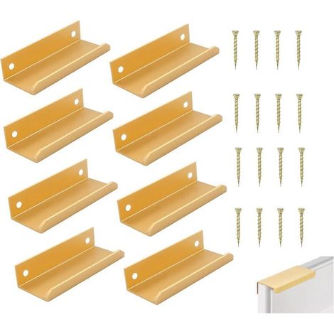 8 Concealed Recessed Kitchen Cabinet Handles, Invisible Furniture Handles, Metal Drawer Pulls, Modern Cabinet Hardware, Aluminum Alloy, Gold (Length 100mm) MINKUROW (1/5)