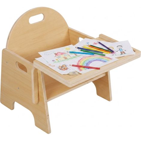 Relaxdays Kinderstuhl, integr. Kindertisch, Kleinkind ab 1, Montessori, HBT: 32 x 33 x 29 cm, Kinderhocker, Holz, natur
