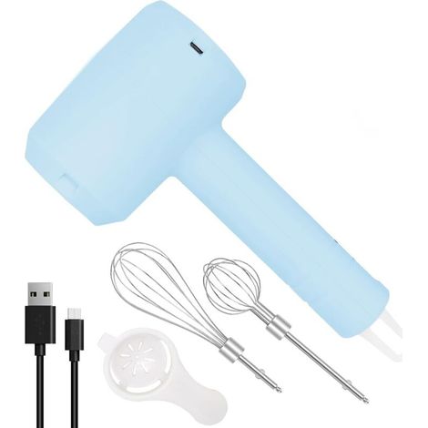 XEPHO Batteur à Main Électrique, Sans Fil Portable Avec 3 Vitesses Rechargeables et 2 Fouets Amovibles pour la Cuisson, Batteur à œufs et Crème Milkshake (Bleu) (1/5)