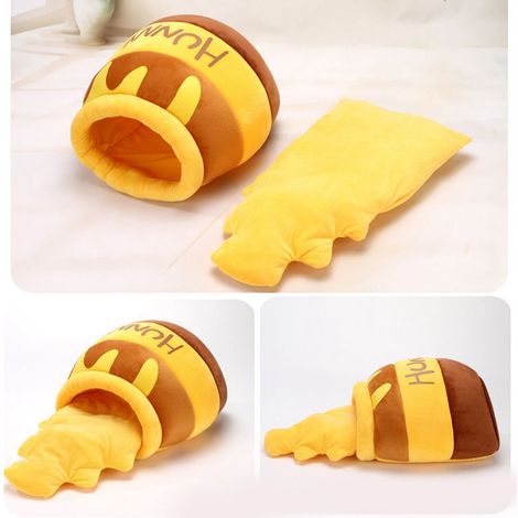 Lit-niche pour chat en forme de pot de miel, chaud et doux, avec coussin amovible et mignon, idéal pour les chiots. (1/5)