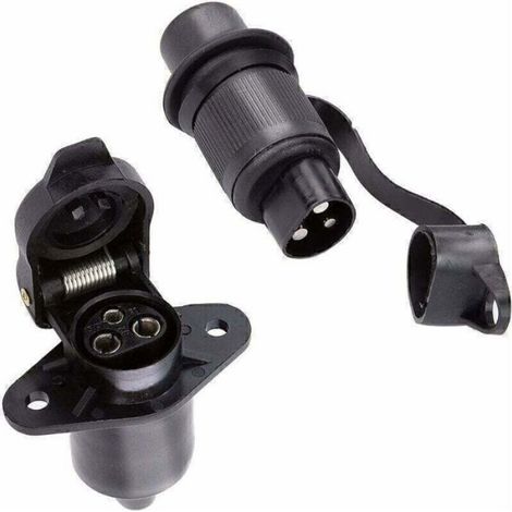 Prise Agricole 3 Broches Mâle Et Femelle - 12 V À 24 V - Étanche Avec Capuchon - Contacts Nickelés - ABS Noir - Joint Caoutchouc - Pour Tracteurs Et Remorques - Lot De 1 (1/4)