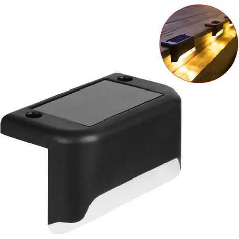 (1 lampe solaire LED à lumière chaude noire) - Étanchéité IP65 - Lampe d'escalier solaire pour jardin, allée, terrasse, clôture - Veilleuse solaire (1/5)