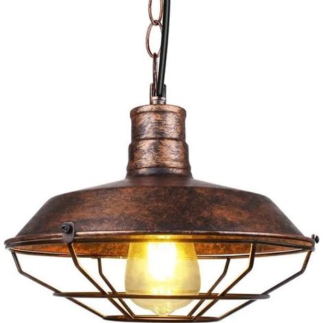 U-Do Suspension Abat-jour en Métal avec Grille Lampe Style Rétro Industriel Eclairage Decoratif 26CM Rouille (1/4)