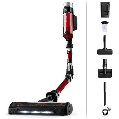 Rowenta – Aspirateur balai sans fil 100 AW – Puissance 9.60 – Autonomie 45 min – Technologie Flex pour accès sous meubles – Rouge et noir