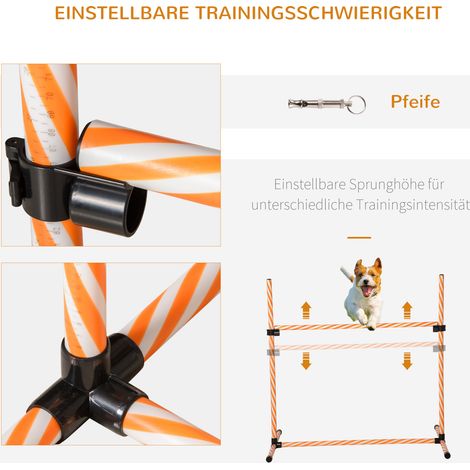 Kit d'agilité PawHut pour chien, set de 6 éléments incluant des piquets tressés, un sifflet, des accessoires éducatifs et un sac de transport. Parfait pour parc et jardin. Teinte orange.