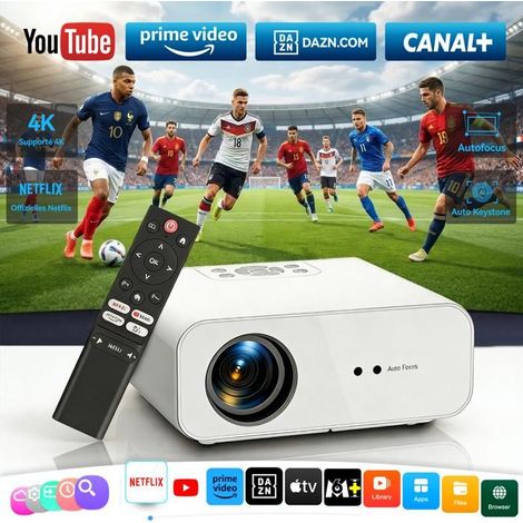 Proiettore 4K Supportato【Certificato Netflix】, Proiettore Smart WiFi Bluetooth 5.2, 26000 Lumen Proiettore Video 1080P