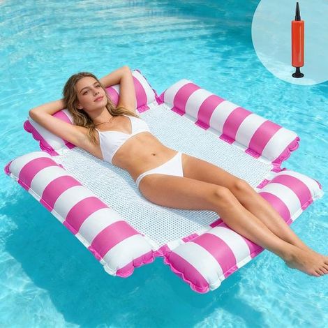 Poolstuhl schwimmende Hängematte 4-in-1-Luftmatratze rosafarbene Luftmatratze Schwimmbad aufblasbare Wasserhängematte Schwimmbett Hängematte mit (1/5)