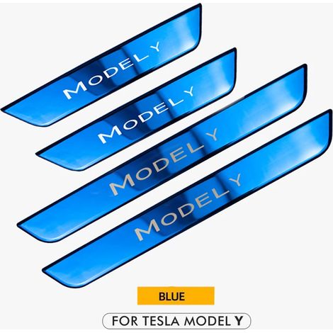 Seuil de porte décoratif (bleu) pour Tesla Model Y 2023,protection de pédales,motif carbone,accessoires auto (1/3)
