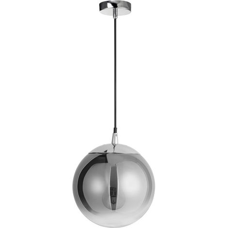 Merano Gatineau 20cm Globe Suspension Plafonnier Verre Fumé Chrome Aluminium LED E27