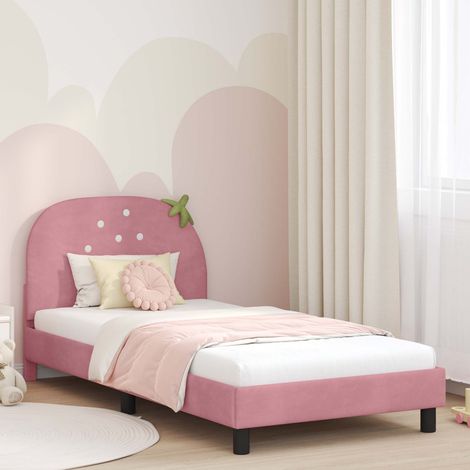 Kinderbettgestell mit Kopfteil Rosa 90 x 190 cm Samt