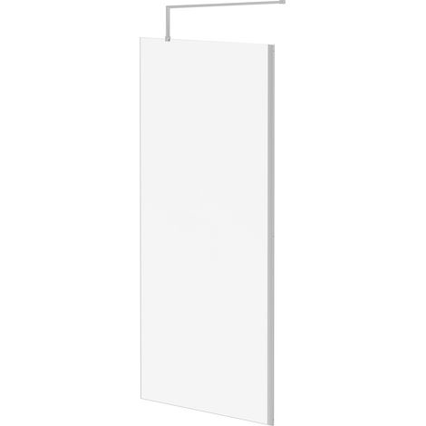 Pacco 8mm Clear Glass Polished Chrome 1850mm x 900mm Walk In Shower Screen including Wall Channel and Support Bar (1/5)