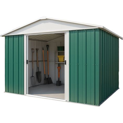 M&S – Abri de jardin métal vert 11,03 m² – Dimensions L.303 x l.396 x h.202 cm – Résistance à la corrosion – Kit d'ancrage inclus