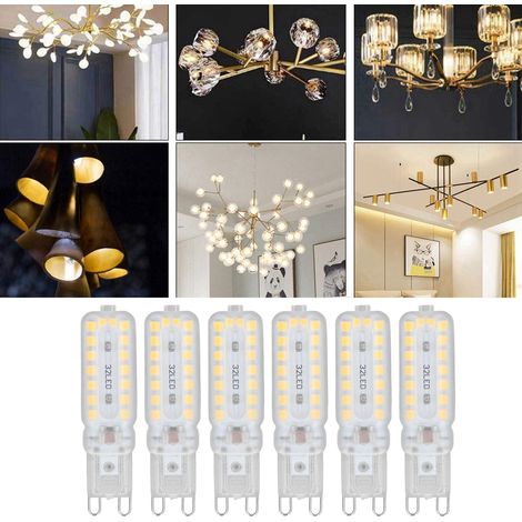 Lot de 6 ampoules G9 7 W 32 LED à intensité variable, pour suspension, plafonnier, applique ou lampe de table, blanc chaud, 110-140 V (1/5)