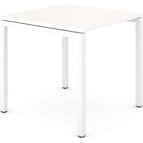 Table de réunion Net-U mélaminé, coloris chêne blanchi, pieds blancs, rectangulaire longueur 180 cm