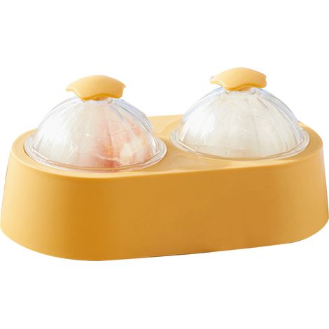 Moule à glaçons double boule, bac à glaçons rond avec couvercle, jaune vif, idéal pour la cuisine, la maison, les cocktails, le café et le whisky. (1/5)