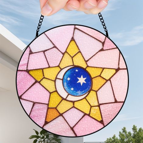 30 cmAttrape-soleil vitrail fleurs oiseaux papillons, décoration suspendue maison, cadeau femme (1/5)