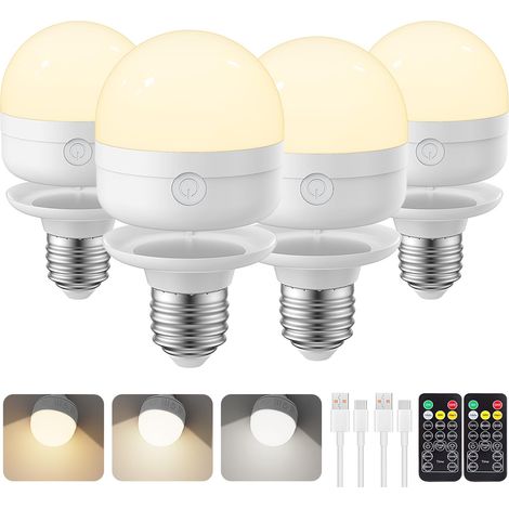 AUTRUCKER Lot de 4 ampoules rechargeables E27, avec télécommande et minuterie, ampoules magnétiques 7W 450lm, 2500mAh, 3 températures de couleur. (1/5)