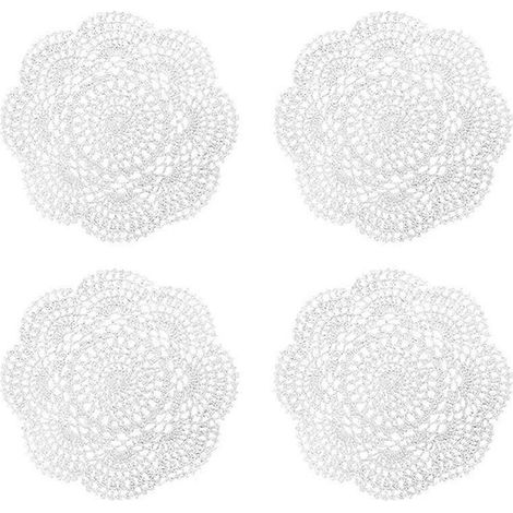 Lot de 4 napperons ronds en dentelle au crochet de 22 cm (8,6 pouces), sets de table faits main en coton crocheté (blanc) (1/5)