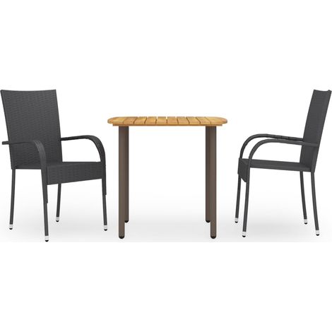 Juego de comedor para jardín 3 piezas ratán sintético negro