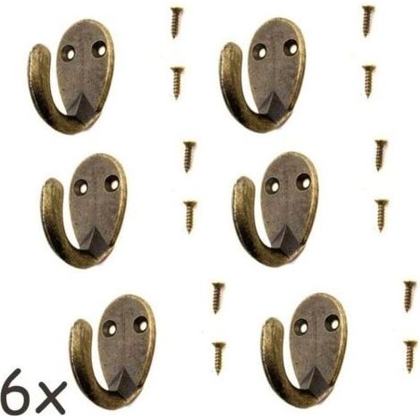 Lot de 6 crochets antiques pour porte-manteau, porte-serviettes, crochets en fer en laiton bronze, style vintage maison de campagne, rétro, ovale (1/4)