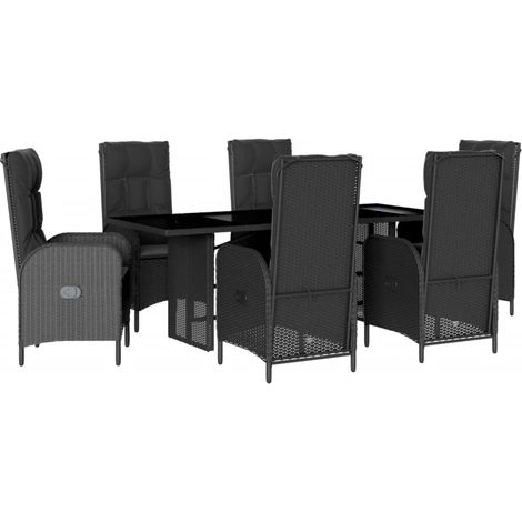 Maison Exclusive - 7-tlg. Garten-Essgruppe mit Kissen Schwarz Pol