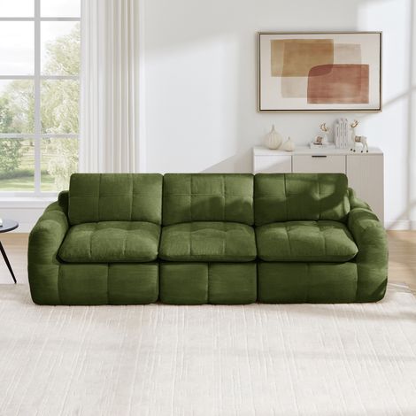 Canapé Modulable 3 Places Chenille vert - Assise Profonde, Canapé Droit Confortable pour Salon et Appartement, Moderne Sans Montage