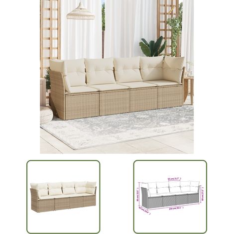 The Living Store 4-tlg. Garten-Sofagarnitur mit Kissen Beige Poly Rattan - Gartensorganisation - Gartengeräte - Gartenmöbelset - Outdoor Möbel - Lounge Set (1/3)