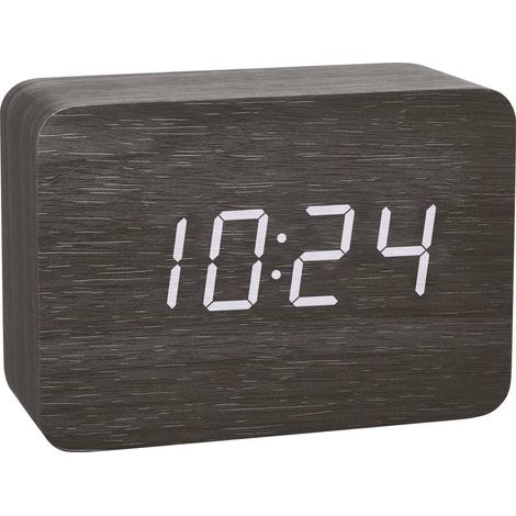Réveil radiocommandé design Clocco en aspect bois, 60.2549.01, plastique, blanc/noir, L 100 x L 41 x H 70 mm (1/2)