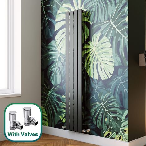 ELEGANT 1600 x 300 mm Anthracite Vertical Column Rads Single Flat Panel Designer Radiators Super heat output + Angled Radiator Valves (1/5)
