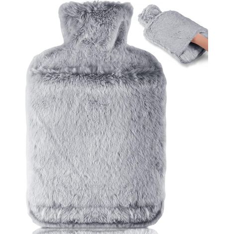 Bouteille Eau Chaude - 2L Grande Bouillotte avec Poche Kangourou,Bouillotte Peluche Pour, Bouillottes Chaude Chauffe Main/Ventre/Cou, Gris (1/5)