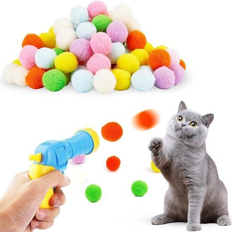 Lanceur de balles pour chat - Jouets pour chats - Balles en peluche multicolores - Jouets interactifs pour chats - Balles rebondissantes en peluche - Multicolores - Peluche multicolore (1/5)