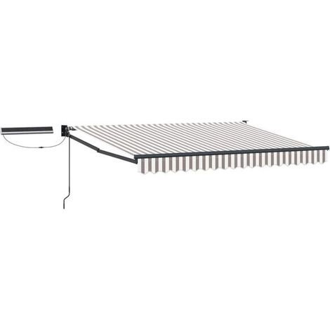 Store banne motorisé rétractable gris clair et blanc (1/5)