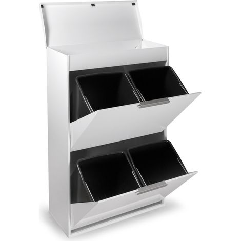 ARREGUI Ecoclas Plus Cubo de basura y reciclaje de acero con bandeja superior multiusos, mueble de reciclaje, blanco, 4 cubos: 4 x 17 L (68 L) CR621-E