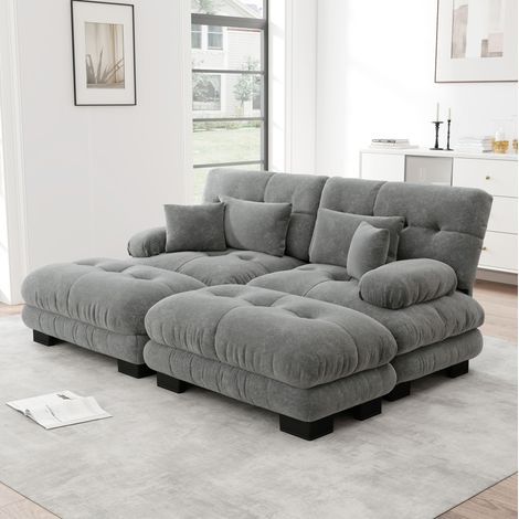 divano seduta modulare con pouf chenille grigio soffice HAVRYA (1/5)