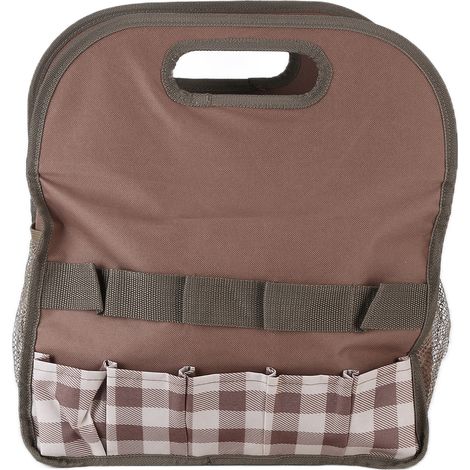 Sac à outils de jardin portable grande capacité, color-block, sac à outils familial, sac de rangement pour outils de menuiserie, motif quadrillé. (1/5)