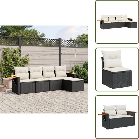 The Living Store Salon de jardin 5 pcs avec coussins noir résine tressée - Ensemble Salon De Jardin - Meuble Extérieur - Mobilier De Jardin - Salon De Jardin Design - Fauteuil De Jardin (1/5)