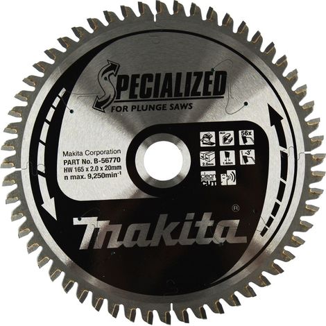 Lame de scie circulaire alliage T.C.T spécialisé 165 x 20 mm 56 dents MAKITA B-56770 (1/4)