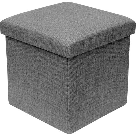 Pouf de rangement pliable repose-pieds tabouret en lin mixte coffre ottomane porte-jeux organisateur fauteuil pour salon, entrée chambre à coucher gris 30 x 30 x 30 x 30 (1/5)