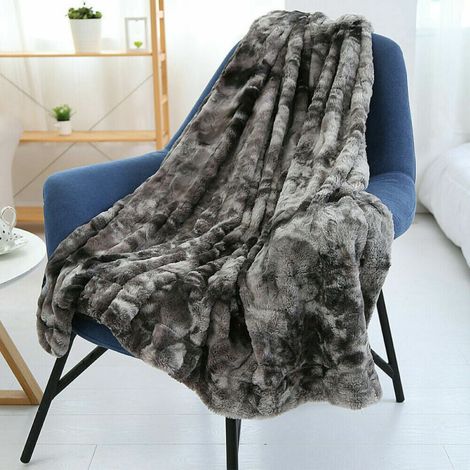 Plüschige Kunstfelldecke, weich batikgefärbt, geeignet für Betten, Sofas und Wohnzimmer, dunkelgrau, 51 x 63 Zoll.