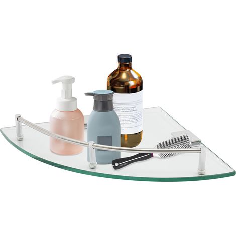 Étagère en verre triangulaire de salle de bain, Étagère d'angle en verre trempé montée sur mur, Rack d'organisateur de caddie de douche, Support de stockage pour shampooing, savon, conditionneur et ar (1/5)